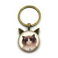 Vintage Bronze Katzen-Schlüsselanhänger mit süßer Kätzchen-Illustration und blauem Herz - Katze mit Blauer Herz-Halskette (YSK3093-4)