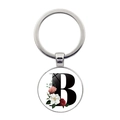 Llavero plateado con la letra B y diseño floral sobre un fondo blanco puro - Estilo Letra B (JY008388-B)