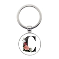 Llavero de metal plateado con la letra C y motivos florales rosas sobre fondo blanco - Estilo Letra C (JY008388-C)
