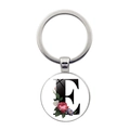 Porte-clés lettre E argenté avec motif floral et pendentif en dôme de verre - Style Lettre E (JY008388-E)