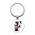 Porte-clés lettre F avec motif floral vintage et pendentif en verre argenté - Style Lettre F (JY008388-F)
