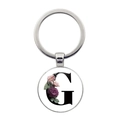 Porte-clés artistique avec lettre G, décoré de roses vintage et anneau en argent - Style Lettre G (JY008388-G)