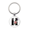 Porte-clés en métal argenté avec pendentif rond en verre et motif floral lettre H - Style Lettre H (JY008388-H)
