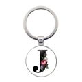 Porte-clés argenté avec pendentif rond en verre, lettre J et fleurs colorées - Style Lettre J (JY008388-J)