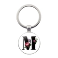 Porte-clés lettre M en argent avec pendentif en verre et motifs floraux élégants - Style Lettre M (JY008388-M)