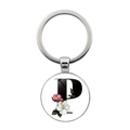 Porte-clés en métal argenté avec lettre P et motif floral rose en verre précieux - Style Lettre P (JY008388-P)