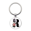 Porte-clés lettre R en métal avec pendentif gemme en verre et motif floral élégant - Style Lettre R (JY008388-R)