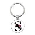 Porte-clés lettre S en argent avec gemme en verre vintage et motifs de fleurs - Style Lettre S (JY008388-S)