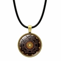 Vintage mandala glass pendant necklace with bronze frame and black woven cord - Golden Geometric Mandala (JY00612-12)