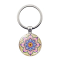 Schlüsselanhänger mit Mandala-Glasdom, lila-blaues geometrisches Muster in Silberoptik - Lila Mehrfarbiges Mandala (JY00060-5)