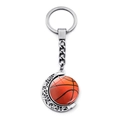 Double-sided spinning basketball keychain with crescent hollow metal frame and silver ring - Basketball Style (JY008461-1)