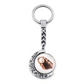 Silver rotating keychain featuring a crescent moon frame and double-sided baseball design - Baseball Glove Style (JY008461-3)