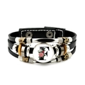 Punk leather bracelet featuring a glass dome with letter F and floral patterns - Letter F Style (JY008386-F)