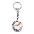 Rotating silver keychain featuring a double-sided baseball pendant with red stitch detail - White Baseball Style (JY008461-5)