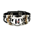 Multi-layer black leather bracelet featuring vintage beads and floral letter H charm - Letter H Style (JY008386-H)