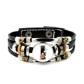 Retro multi-layer leather bracelet with flower print and alphabet letter L glass charm - Letter I Style (JY008386-I)