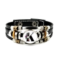 Braided leather bracelet with wooden beads and a glass dome featuring the letter K - Letter K Style (JY008386-K)