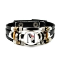 Vintage braided leather bracelet with letter N glass cabochon and floral design - Letter N Style (JY008386-N)