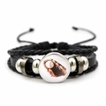 Multilayer braided leather bracelet with baseball glass cabochon charm for sports fans - Baseball and Glove (JY008460-3)