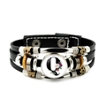 Retro multi-layer leather bracelet with vintage gold beads and floral letter Q glass charm - Letter Q Style (JY008386-Q)