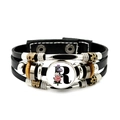 Retro multi-layer leather bracelet with letter R and vintage floral glass bead - Letter R Style (JY008386-R)