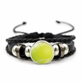 Bracciale tennis in pelle intrecciata con perle argentate e ciondolo in vetro - Tennis (JY008460-10)
