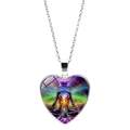 Silver heart necklace with seven chakras meditation glass dome pendant design - Chakra Meditation Silhouette (XSWX5748-1)