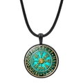 Pendentif boussole Viking Vegvisir sur fond cyan et runes avec cordon ciré noir - Motif Boussole Viking Sarcelle (JY008478-3)