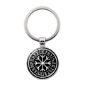 Viking Vegvisir compass and runes pendant keychain with silver finish on white background - Black and White Vegvisir Style (JY008463-1)