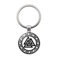 Porte-clés argenté avec pendentif symbole Valknut et bordure en nœud celtique - Style Valknut Noir et Blanc (JY008463-5)