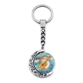 Rotating moon keychain with hedgehog playing guitar and red rose illustration charm - Guitar Rose Style (JY008501-5)