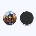 Halloween gothic manor magnetic glass fridge magnet with glowing moon artwork - Gothic Manor With Full Moon (JY008502-4)