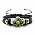 Bracelet en cuir tressé Œil d'Horus avec breloque mandala verte et cordon réglable - Style Globe Oculaire Mandala Vert Jaune (JY008519-4)