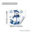 Dettaglio adesivo da finestra con pupazzo di neve natalizio e misure 30x30cm - Pupazzo di Neve con Ornamenti Fiocchi Blu (D20453) / 30*30cm