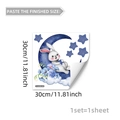Detailed sheet view of rabbit and moon cartoon wall sticker measuring 30x30cm - Moon Rabbit Blue Floral Pattern (YCL20052)
