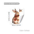 Detail of 30x40cm Christmas window sticker featuring watercolor rabbit and bird design - Rabbit with Scarf and Bird with Xmas Hat (D20457)