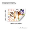 Detailed size view of watercolor cat and flower wall decals measuring 30x40 cm - Cat in Coffee Cup (YCL20043) / 30x40cm