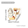 Detailed sheet of watercolor rabbit and star wall stickers measuring 30x30 cm - Rabbits and Cakes (YCL20047)