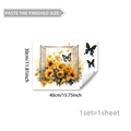 Self-adhesive sunflower wall sticker with wooden window frame and blue butterflies decor - Sunflower Window View Landscape (M20289) / 30*40cm*1pc