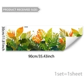 Detail view of 30x90cm tropical monstera leaves window film with size dimensions - Monstera Tropical Greenery Bright Orange Flower Style (D20540)