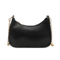 Minimalist black crescent shoulder bag with glossy leather and golden chain strap - Black
