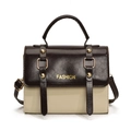 Bolso bandolera bicolor de piel sintética con asa y detalles de tachuelas doradas - Con Ornamento / Beige y Café