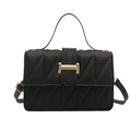 Classic black quilted crossbody bag with golden metal buckle and top handle for women - Black