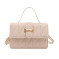 Chic beige quilted crossbody bag with golden rectangular clasp and adjustable strap - White