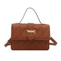 Brown quilted leather handbag with gold metal clasp and top handle in a minimalist design - Brown