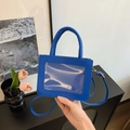 Klein blue trendy mini square bag with clear window and golden metal hardware - Blue