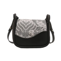 Minimalist black saddle bag with traditional Chinese wave jacquard pattern and strap - Black