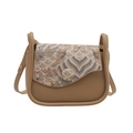 Ethnic style crossbody bag featuring vintage cloud patterns and leather texture - Khaki