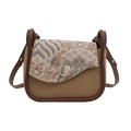 Vintage style contrast color shoulder bag with Oriental brocade flap and adjustable strap - Brown