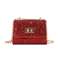 Sparkly red sequin crossbody bag with gold chain strap and metallic twist lock - Red